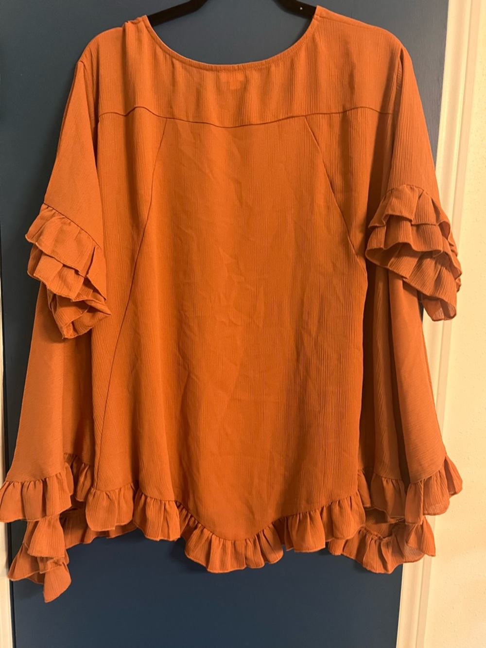 ODDY Flowy Ruffle-Hem Tunic in Rust - Picture 4 of 5